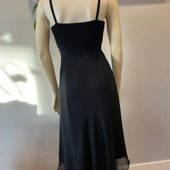 Y2K 100% silk chiffon black midi Dress size 2 - Picture 4 of 8